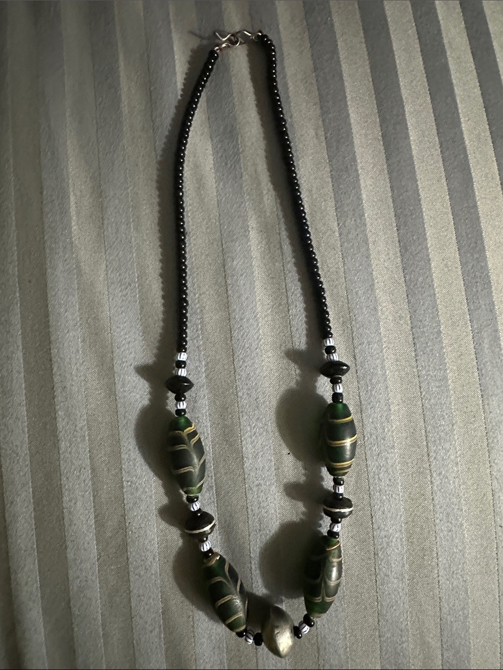 Green and Black Beaded Statement Necklace - Unbranded